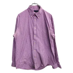 LANDS'END 長袖 チェックシャツ Ｌサイズ ランズエンド パープル ホワイト 古着卸 アメリカ仕入 t2410-3206