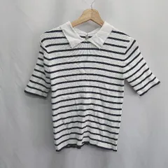 ◇ ⊂ Te chichi ボーダー柄 パール装飾 襟付き 半袖 リブニット サイズF ホワイト ネイビー レディース E  【1410290048788】