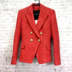【タグ付き未使用品】Balmain　バルマン　137216　ゴールドボタン　ツイードジャケット　レッド　赤　34　定価319,000円＋税のサムネイル
