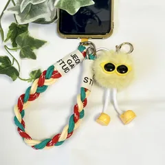 じゃらじゃらキーホルダー　ファンキーモンスター　イエロー　パラコード　ハンドメイドストラップ　キーホルダー　キーチャーム　バッグチャーム