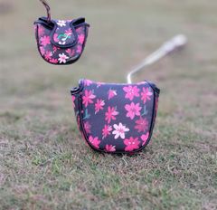 【新品】オシャレ桜さくらゴルフパターカバー高級PUレザー製マレット磁石タイプ開閉 黒