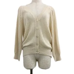 グローバルワーク GLOBAL WORK カーディガン ニット Vネック 透かし編み 長袖 M 白 ベージュ ホワイト