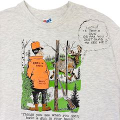 【XL】90s USA製 Hanes ギャグ ジョーク カートゥーン Tシャツ ヘラジカ アニマル イラスト キャラクター 霜降り グレー ホワイト