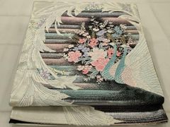 平和屋着物◎六通柄袋帯　唐織　孔雀花文　金銀糸　正絹　逸品　AAAU9744ou