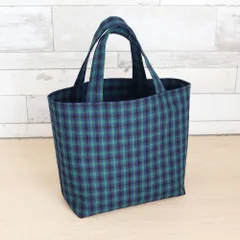 【ジップ付き】 ファミリア風 緑チェック タータンチェック マチあり ミニトートバッグ ランチバッグ　サブバッグ　ミニバッグ ハンドメイド