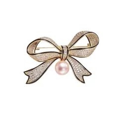 【話題商品】ジルコンリボン花ブローチ 淡水真珠コサージュ洋服襟飾り 結婚式卒業式入学式発表会面接お祭り お誕生日記念日母の日クリスマスなどの贈り物 ギフトケース付き