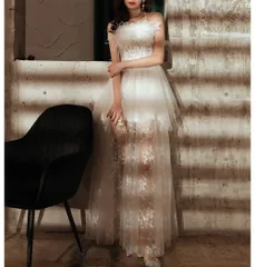 【新品未使用】2025新作 カラードレス ロングドレス  ホワイト チュールドレス 白 タイト シースルー レース  パーティードレス ウェディングドレス ウエディングドレス 結婚式 二次会 花嫁 前撮り