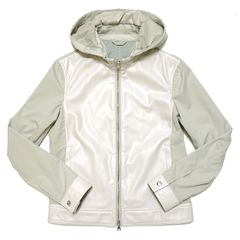 EMMETI エンメティ レザー / JURI HOODIE ユリ フーディ テックレザー ナイロン コンビ フーデッドブルゾン アイボリー / メンズ イタリア ライダース