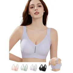 [veimia] ノンワイヤーブラ 大きいサイズ シームレスブラ 垂れた胸補正ブラ【安定感･揺れ軽減･見痩せ】 中空通気性デザイン 盛りブラ 美乳 無縫製 肌に優しいcolor：パープル size：L(36/80BCD)