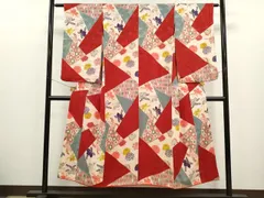 平和屋着物∵アンティーク　大正ロマン　女の子　十三参り　子供　祝着　切嵌吉祥花文　逸品　CAAR6736ze