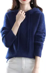 J.STORE ニット パーカー ケーブル編み フード付き 長袖 アタタカイ プルオーバー 森ガール キレイメ ユッタリ 着痩せ カジュアル セーター シンプル フワフワ 無地 可愛い 秋 冬 3A-J09-NVM( ネイビー,  M)