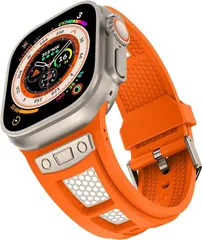 Royce&Roland Apple watch バンド Ultra ケース / Ultra2 49mm専用 シリコン ステンレス 42mm 44mm 45mm 交換バンド 一体型バンド スポーツ( オレンジ)