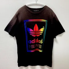 古着　adidas　アディダス　レインボーグラデーション Tシャツ　カラフルＴシャツ　半袖Tシャツ　ユニセックス　Mサイズ　クルーネック　コットン　ブラック　黒