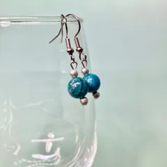 アパタイト  一粒フックピアス 8mm （シルバー） イヤリング 樹脂ピアス 天然石 パワーストーン  ハンドメイド ◆