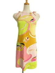 エミリオプッチ EMILIO PUCCI キャミワンピース チュニック ノースリーブ 総柄 オレンジ ピンク 綿 コットン 34 S トップスのサムネイル