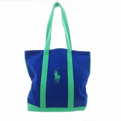 ラルフローレン RALPH LAUREN トートバッグ ハンドバッグ 肩掛け キャンバス ロゴ刺繍 青 緑色 /JS ■GY18