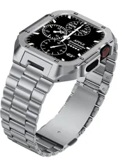 コンパチブル Apple Watch バンド ステンレスケースバンド 一体型 Apple Watch Series 7/8/9 45mm対応 アップルウォッチバンド 頑丈なステンレスベルト