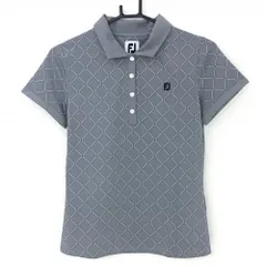 ★特価★【超美品】フットジョイ 半袖ポロシャツ グレー系×白 チェック ロゴネイビー レディース S ゴルフウェア FootJoy