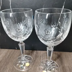 11【新品・未使用】SKLO ボヘミア ペア ワイングラス ハンドメイド ボヘミアグラス 2客セット クリスタル アンティーク vintage インテリア オブジェ 骨董 ワイン アルコール 切子 コレクション 酒器