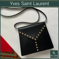 激レア✦YSL イヴサンローラン  ヴィンテージ フラップ ショルダー ポシェット 斜め掛け 鞄 本革 Yスタッズ ゴールド