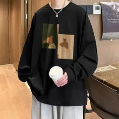 メンズロンTトップスシカ（ブラック/Lサイズ/XLサイズ/2XLサイズ/3XLサイズ/4XLサイズ）春秋レトロロゴ長袖Ｔシャツ洋服