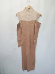 ◇ ⊆ MAISON DE THERESE ハイネック 肩あき 長袖 膝下丈 タイト ワンピース サイズ表記なし ブラウン レディース E  【1503040001888】