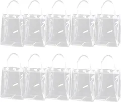 Copeflap クリアバッグ ビニール ラッピング 手提げ 手さげ袋 マチあり 10個セット(透明,  S 13x19x8cm)