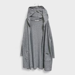 【美品】【サニーピクニック】『Sunny Picnic』[パーカーニットロングカーディガン] ロングパーカーニット 七分袖 薄手 グレー系 (L) 商品A2300 管理A