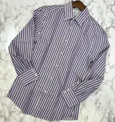 BRUNELLO CUCINELLI  ブルネロクチネリ スリムフィット ストライプシャツ 長袖 シャツ コットン XS パープル×ホワイト  PAWNSHOPRiZ  パウンショップリズのサムネイル