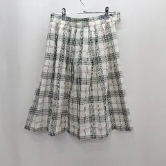 ◇ ◎ ⊂ 31 Sons de mode チェック柄 膝丈 フレア スカート サイズ36 ホワイト グリーン系 レディース E  【1501160032300】