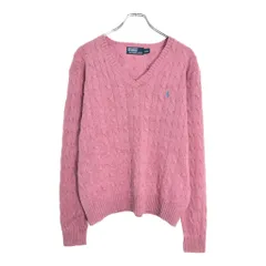 Polo by Ralph Lauren ポロ ラルフローレン Vネック ケーブルニット シルクセーター ピンク(メンズ L)中古 古着 V4719