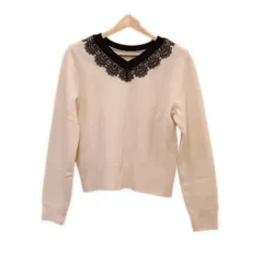 Tiara(ティアラ) 長袖セーター サイズ1 S レディース美品  - アイボリー×黒 Vネック/レース