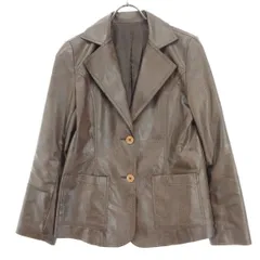 長袖 テーラードジャケット ブラウン フェイクレザー レディース 古着