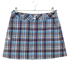 【超美品】ルコック スカート ライトブルー×パープル チェック アップルワッペン レディース 9(M) ゴルフウェア le coq sportif