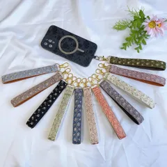 【No.2】A～F スマホ ハンド ストラップ/キーホルダー インド刺繍リボン 合皮