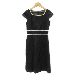 ボールジー BALLSEY トゥモローランド ワンピース ミモレ丈 半袖 スクエアネック ドット柄 ウール 38 マルチカラー 黒 ブラック /YS17