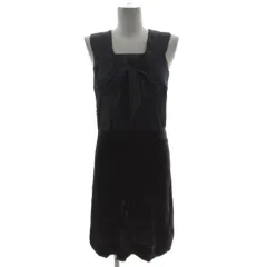 シーバイクロエ SEE BY CHLOE ワンピース スクエアネック リボン ノースリーブ ベロア切替え ひざ丈 シルク ネイビー 紺 USA2