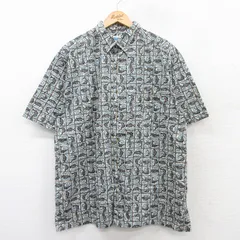 XL/古着 半袖 シャツ メンズ 90s 魚 総柄 大きいサイズ コットン ボタンダウン 薄紺系他 ネイビー 25jul09 中古 トップス