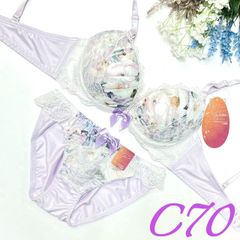 （933800）花柄プリントハーフレースブラ&ショーツセット【C70/M】