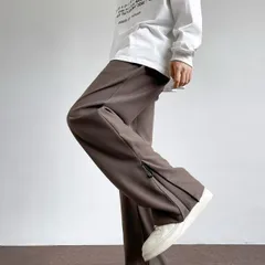 メンズ ファッション 服 男性用 オシャレ シンプル 大人 かっこいい 大きいサイズ ストリート 紳士服 夏 ブラウン ドレープ ワイド レッグ パンツ 高級感 クリーン フィット ジッパー 付き ストレート レッグ パンツ フレアパンツ