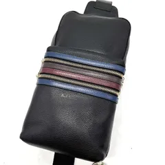 【良品】 Paul Smith ポールスミス ボディバッグ ショルダーバッグ 小物入れ マルチストライプ シルバー金具 ロゴ型押し 肩掛け 斜め掛け シボレザー メンズ ブラック 黒色