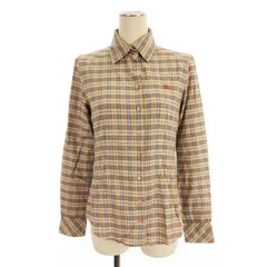 バーバリーズブルーレーベル Burberry's BLUE LABEL シャツ ブラウス 長袖 ノバチェック ロゴ 刺繡 コットン ベージュ 38 ■GY14