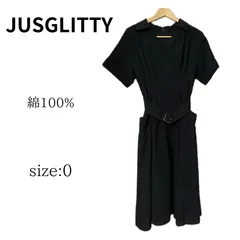 JUSGLITTY 　ジャスグリッティー　ワンピース　ロング　半袖　ベルト付き　綿　レディース　ブラック
