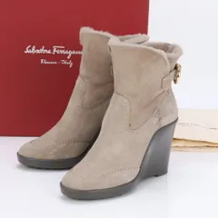 極美品 サルヴァトーレフェラガモ ベージュ 4 1/2 C スエード レザー ブーツ ショート ヒール 靴 ブーティー レディース MUM BL16-4【中古】