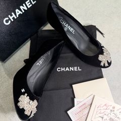 CHANEL ココマーク チェーン フラットシューズ チャーム レザー 36