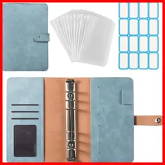 特価商品多機能 不透明 オフィス用品 防水 お金管理 家計管理 ファスナーポケット 6リングバインダー カードスロット付き (12個入) A6サイズ （シアン） PUレザー バインダー 家計簿 サムコス