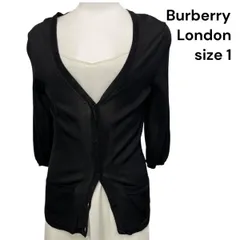 □ バーバリーロンドン BURBERRY LONDON カーディガン 薄手 ラメ入り 透け感 5分袖 羽織り 黒 1 S 7号 レディース S5V104