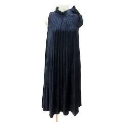 ボールジー BALLSEY トゥモローランド ワンピース ひざ丈 ノースリーブ リボン ベロア 38 M 紺 ネイビー /MN