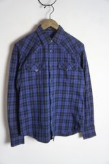 美品 正規 LITHIUM HOMME リチウム オム ウエスタンシャツ 長袖 シャツ コットン ラメ 黒紺 チェック 46 lh50-0516 本物 804P★2