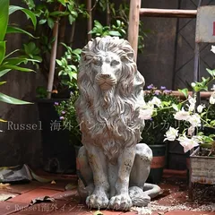 ガーデンオーナメント ライオン ヴィンテージ調 おしゃれ 置物 動物 アニマル ガーデン オブジェ ガーデニング 庭 玄関 テラス 4-7